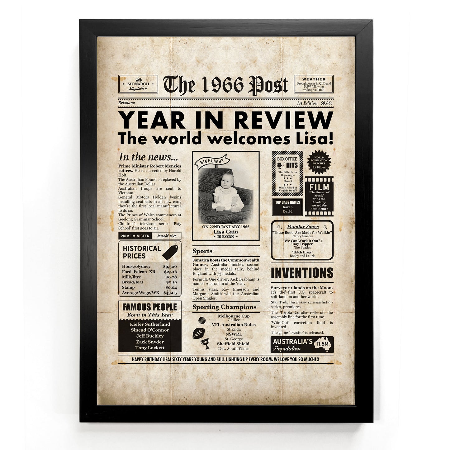 60th Birthday Newspaper Framed Print