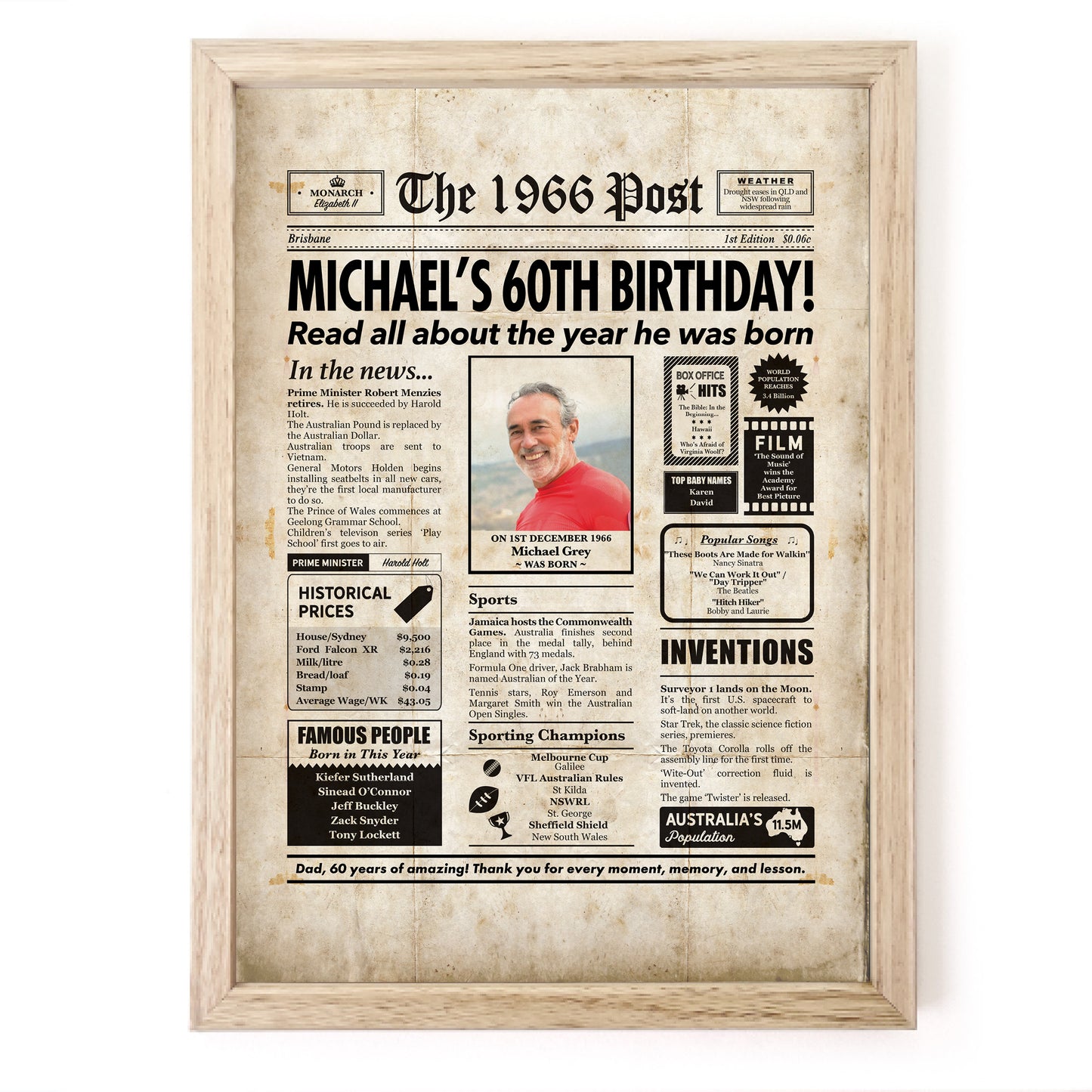 60th Birthday Colour Newspaper Framed Print