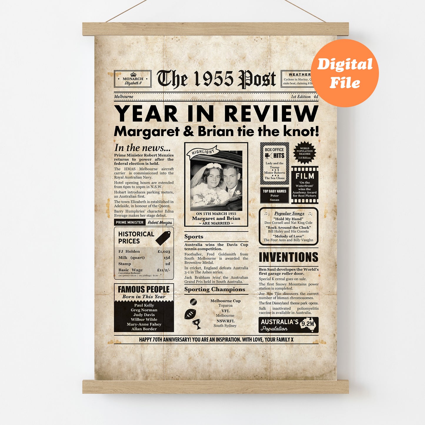 Year You Were Married Digital Personalised Anniversary Newspaper Poster