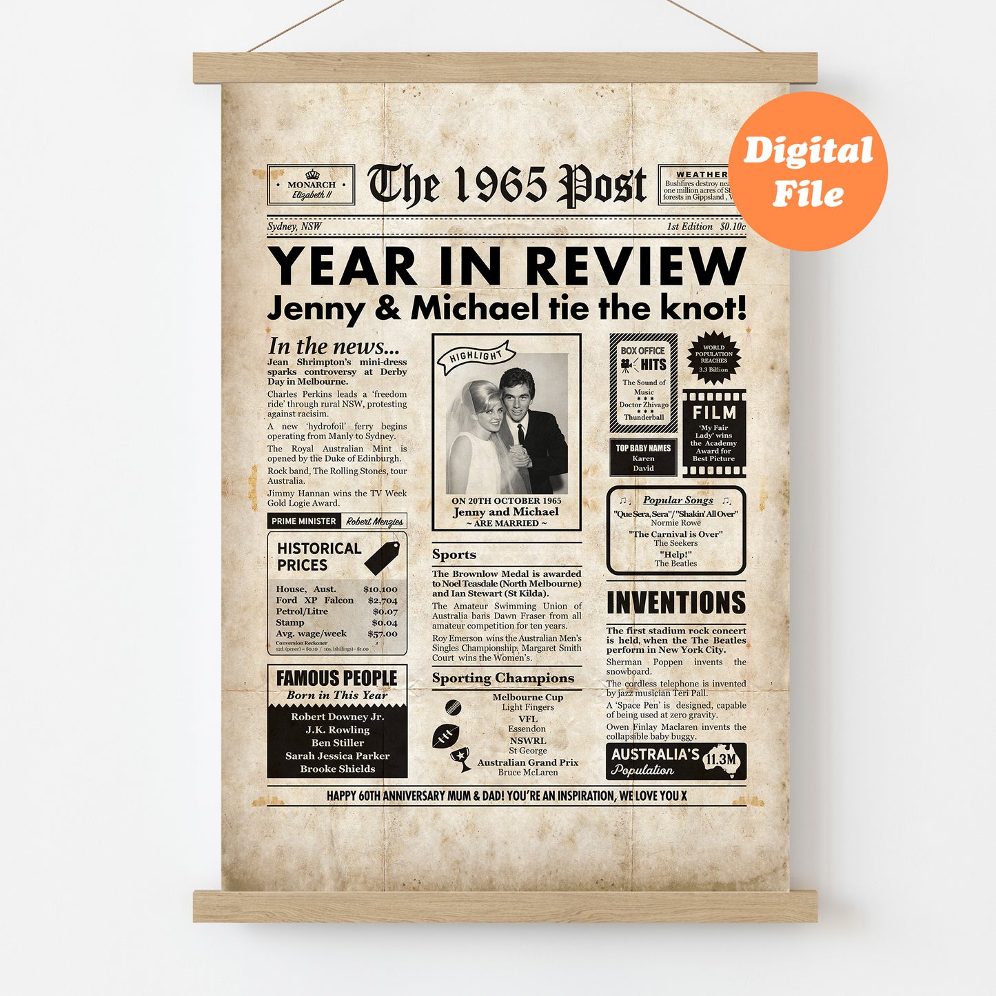 Year You Were Married Digital Personalised Anniversary Newspaper Poster