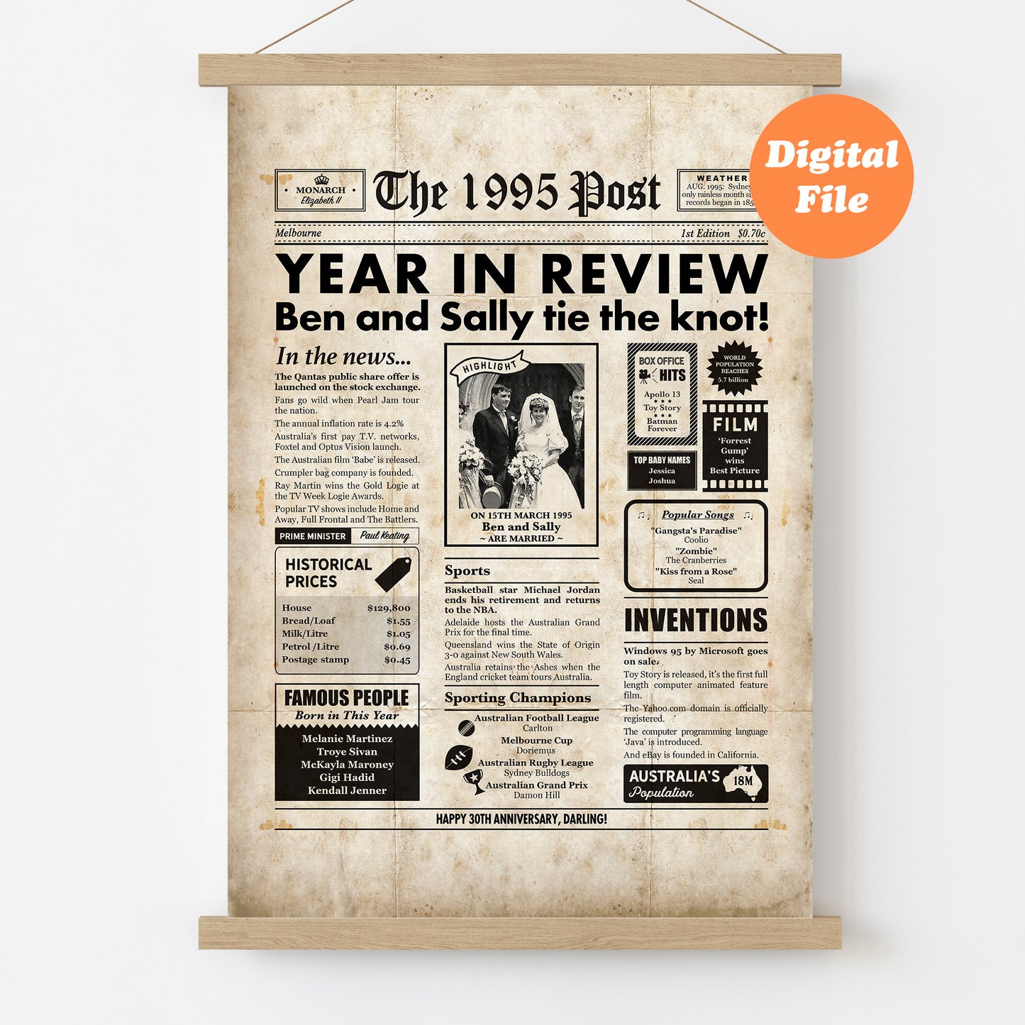 Year You Were Married Digital Personalised Anniversary Newspaper Poster