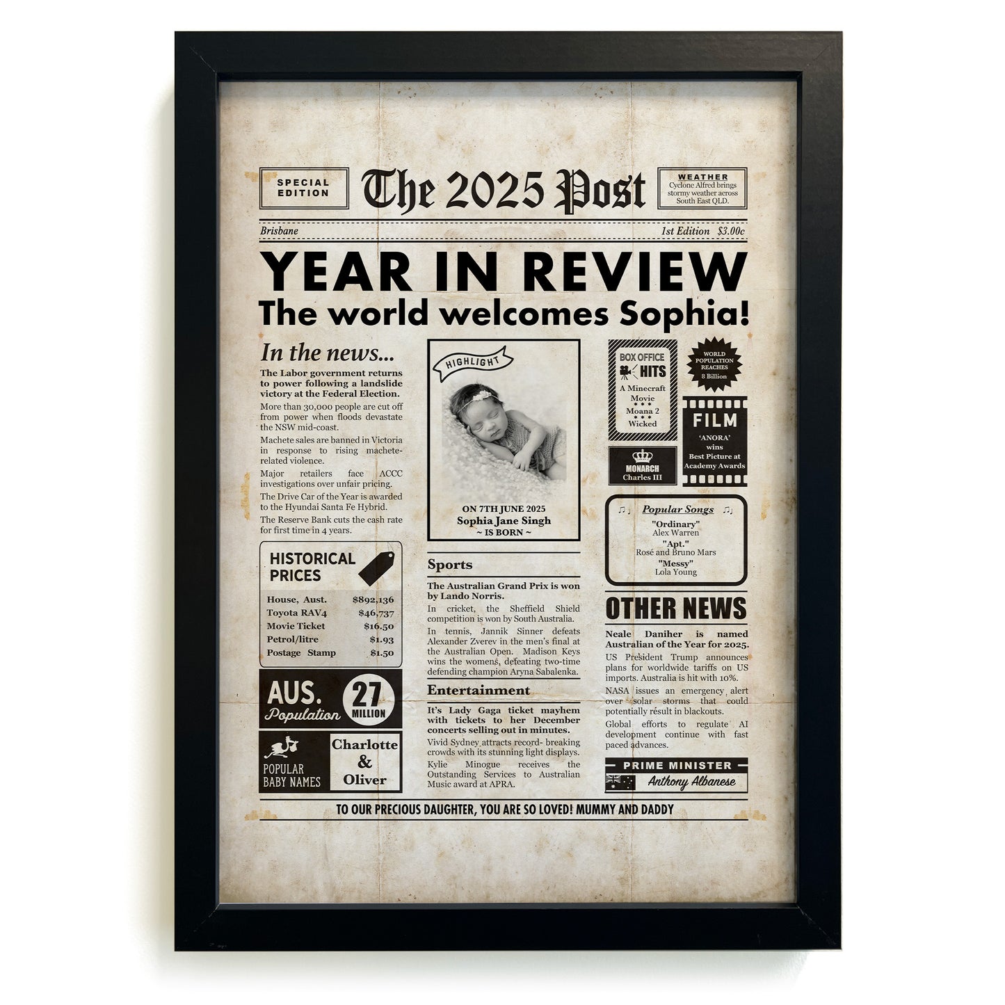 2025 Year In Review Newborn Framed Print