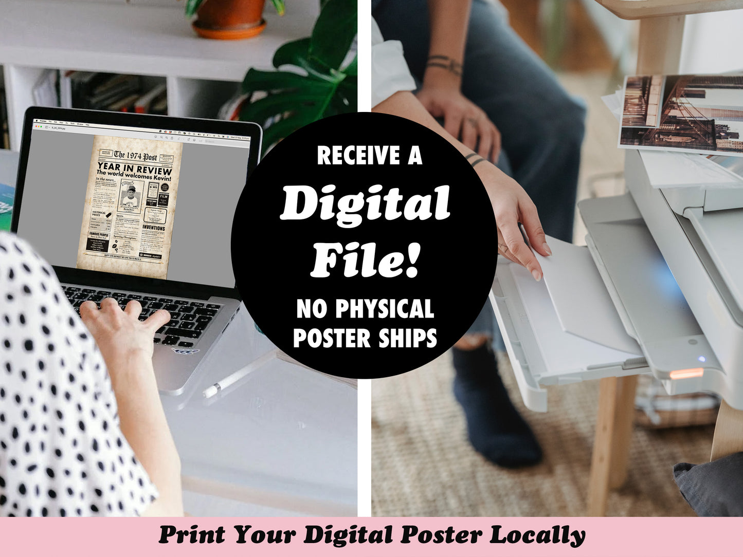 100th Birthday Digital Newspaper Poster with a vintage aesthetic, shown on a laptop screen ready for printing.