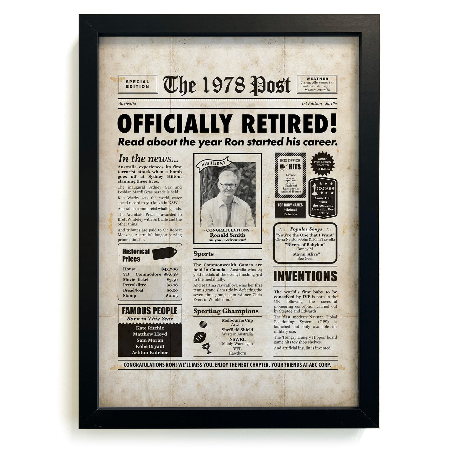 Retirement Newspaper Framed Print