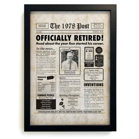 Retirement Newspaper Framed Print