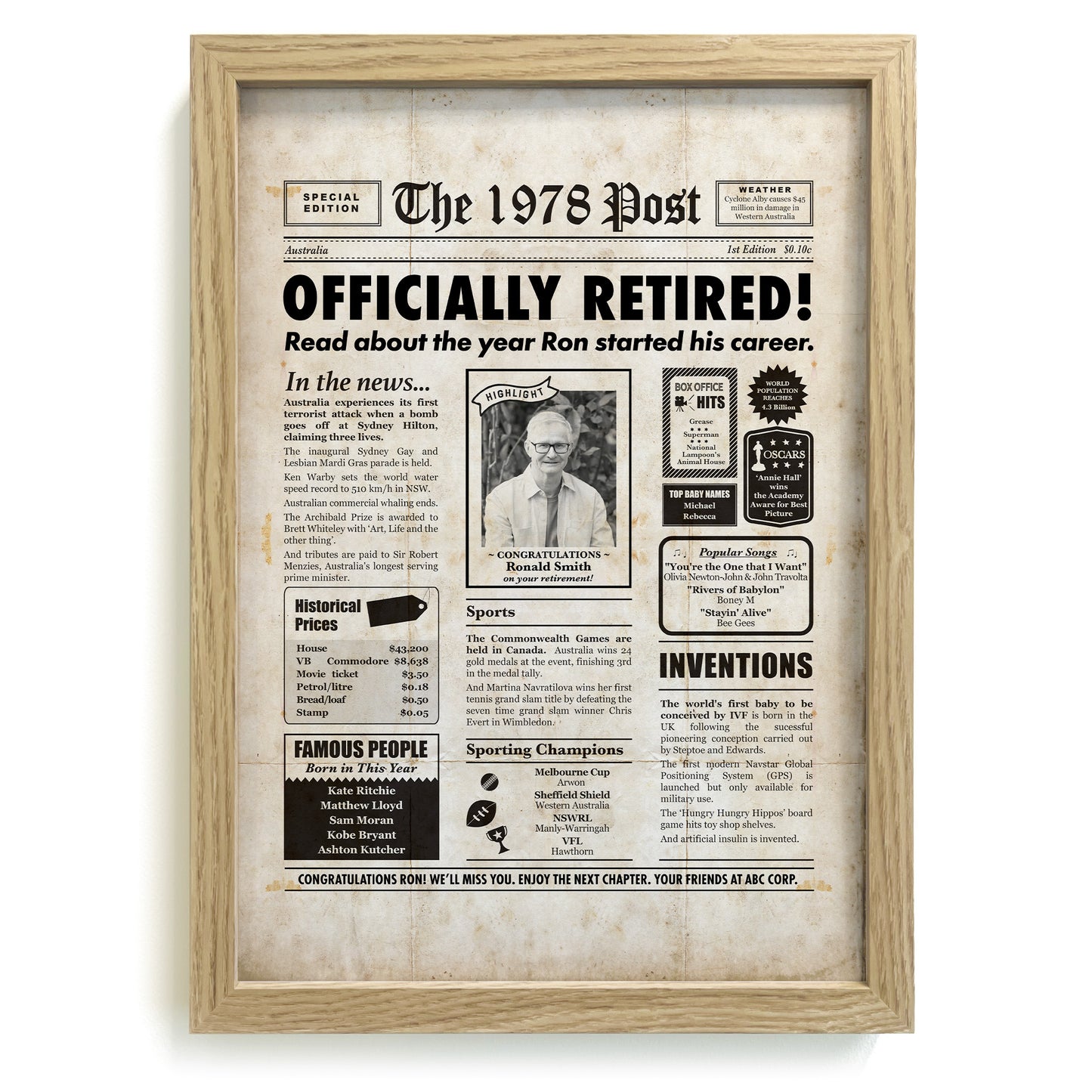 Retirement Newspaper Framed Print