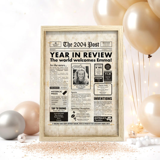18th Birthday personalised newspaper poster gift about the year they were born.