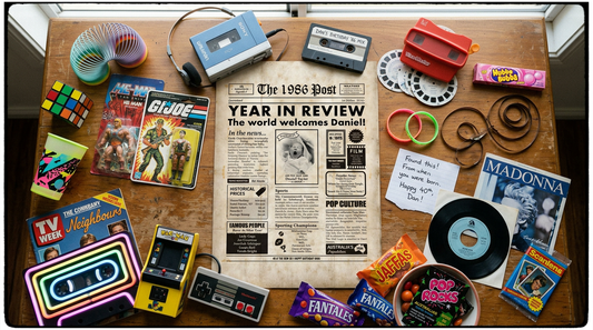 Personalised 40th birthday newspaper gift with 80s nostalgia styling