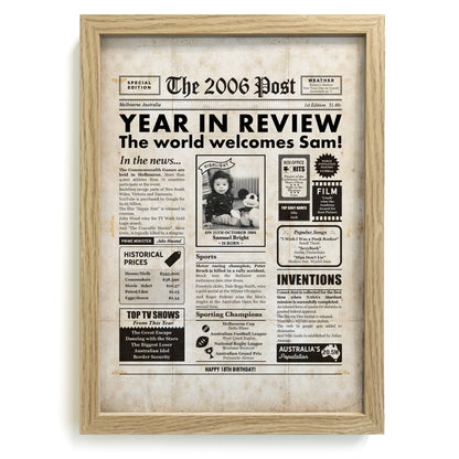 Personalised 2006 Year You Were Born newspaper in  a natural frame