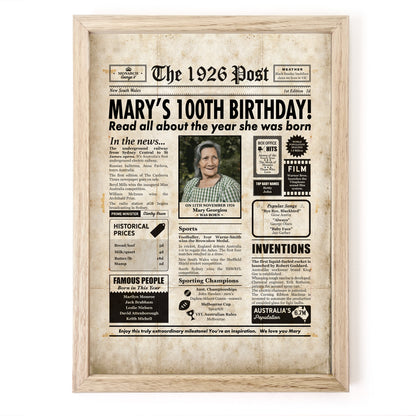 100th Birthday Colour Newspaper Framed Print