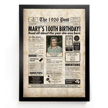 100th Birthday Colour Newspaper Framed Print