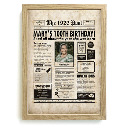 100th Birthday Colour Newspaper Framed Print