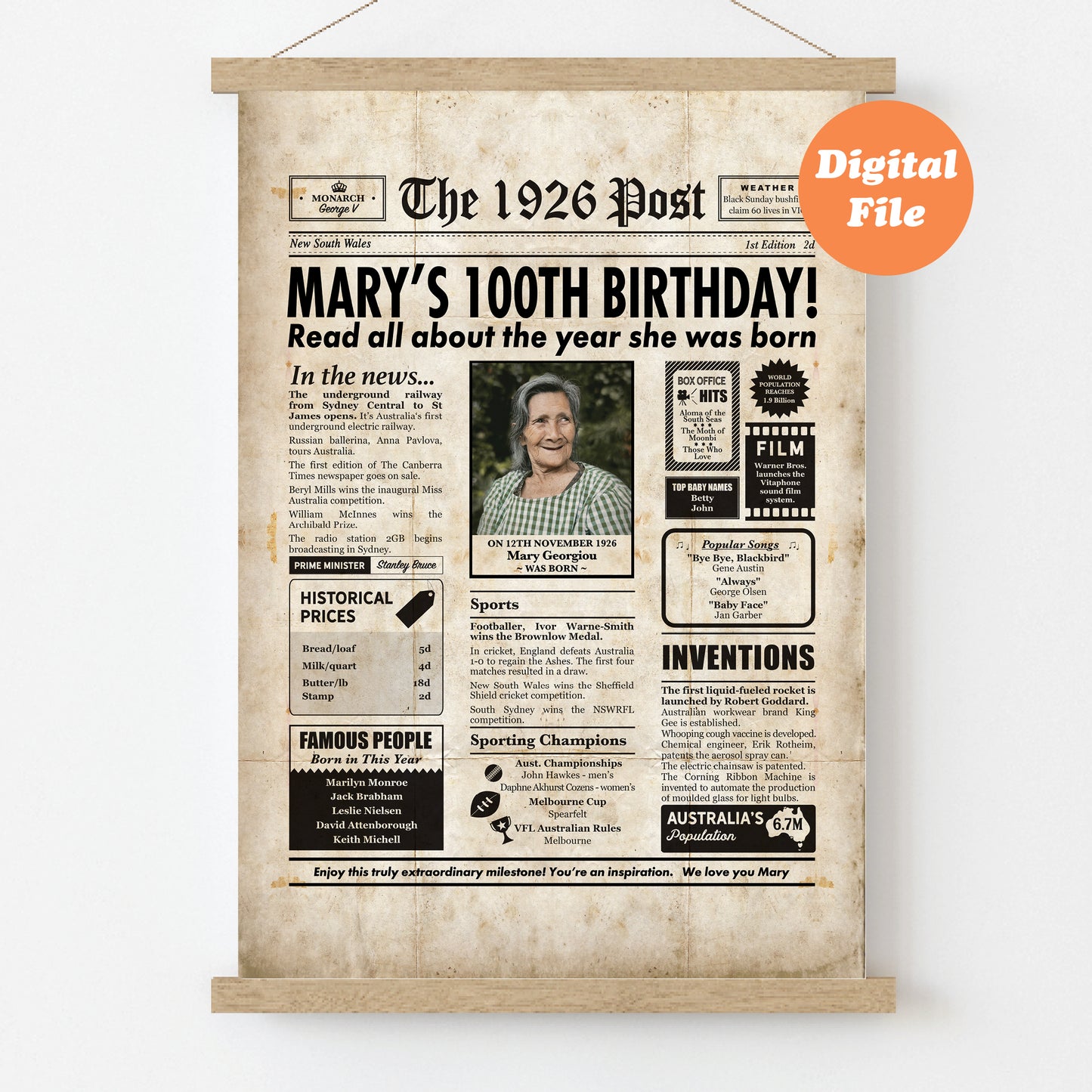 Year You Were Born Persoanlised Colour Birthday Newspaper Poster