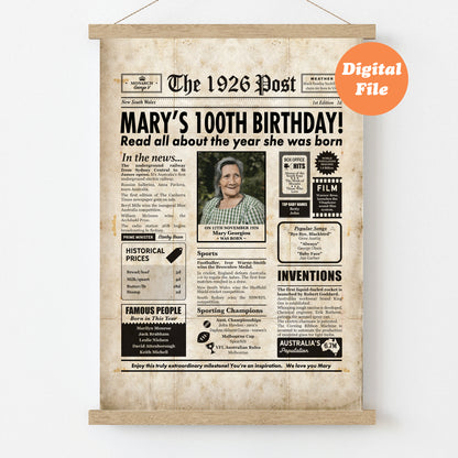 Year You Were Born Persoanlised Colour Birthday Newspaper Poster
