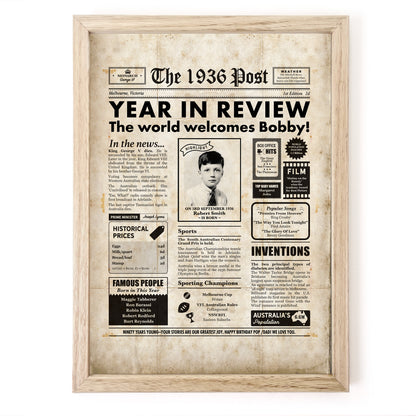 90th Birthday Newspaper Framed Print