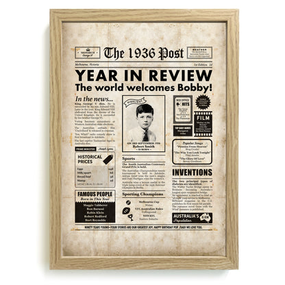 90th Birthday Newspaper Framed Print