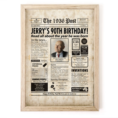90th Birthday Colour Newspaper Framed Print
