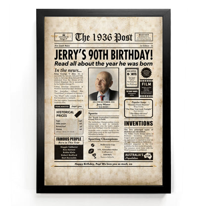90th Birthday Colour Newspaper Framed Print