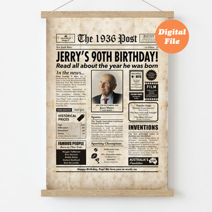 Year You Were Born Persoanlised Colour Birthday Newspaper Poster