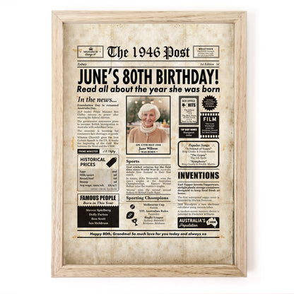 80th Birthday Colour Newspaper Framed Print