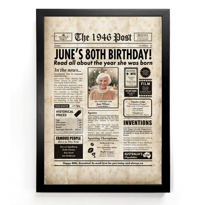 80th Birthday Colour Newspaper Framed Print