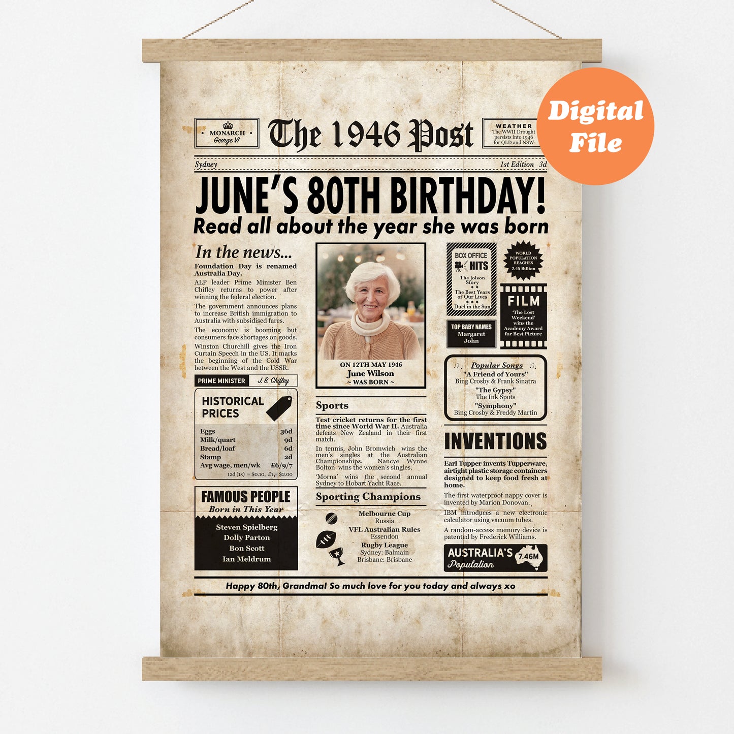 Year You Were Born Persoanlised Colour Birthday Newspaper Poster