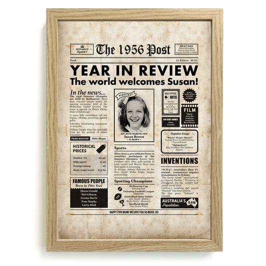 70th Birthday Newspaper Framed Print