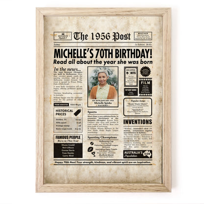 70th Birthday Colour Newspaper Framed Print