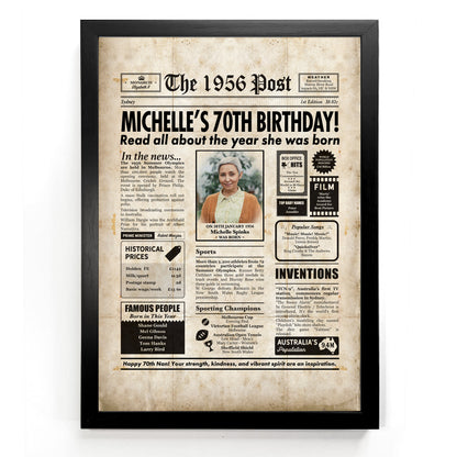 70th Birthday Colour Newspaper Framed Print