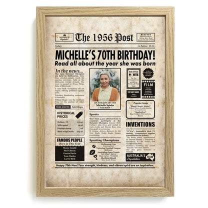 70th Birthday Colour Newspaper Framed Print