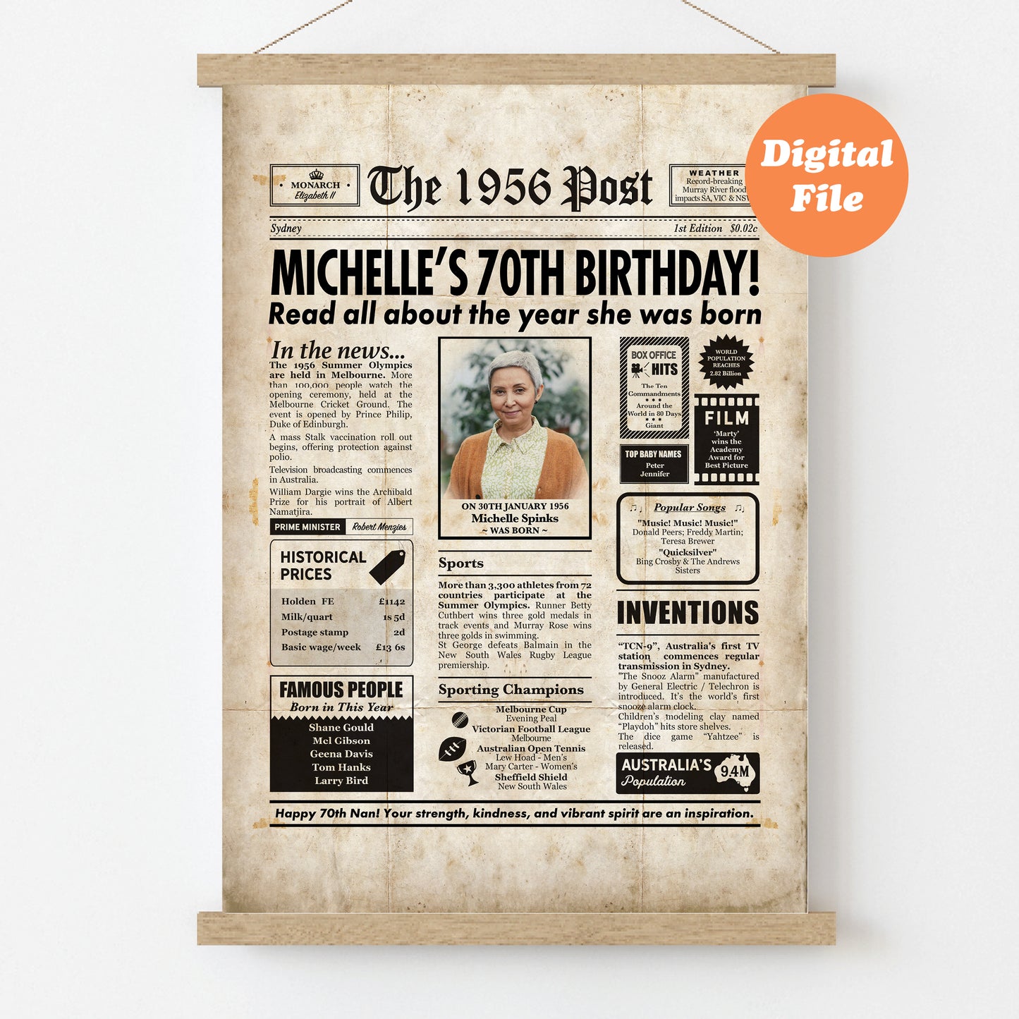 Year You Were Born Persoanlised Colour Birthday Newspaper Poster