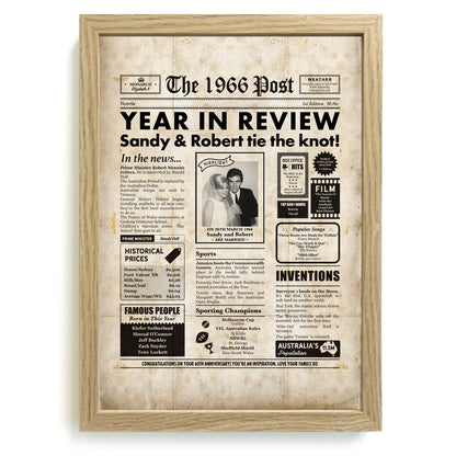 60th Anniversary newspaper framed print by Milestones Studio, featuring a vintage style.