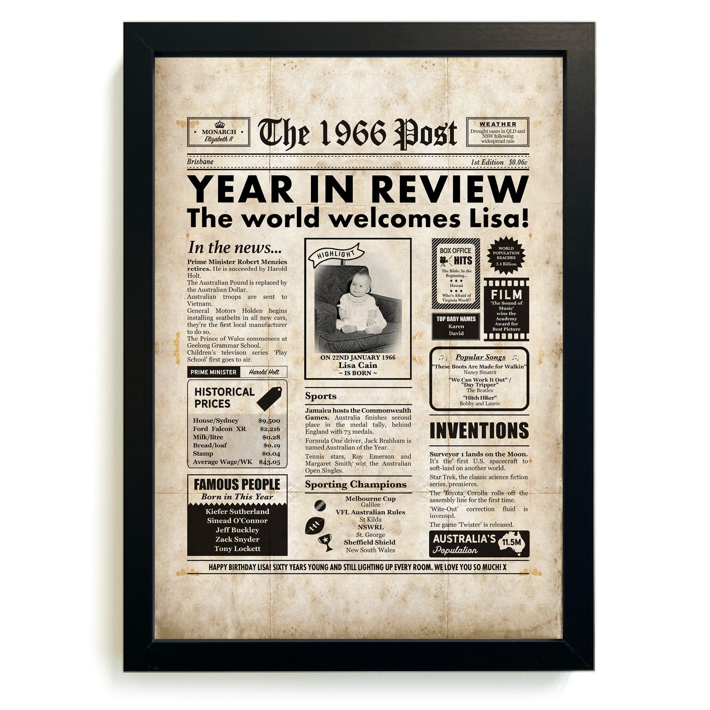 60th Birthday Newspaper Framed Print