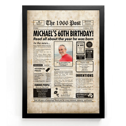 60th Birthday Colour Newspaper Framed Print