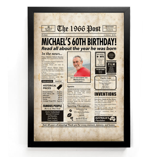 60th Birthday Colour Newspaper Framed Print