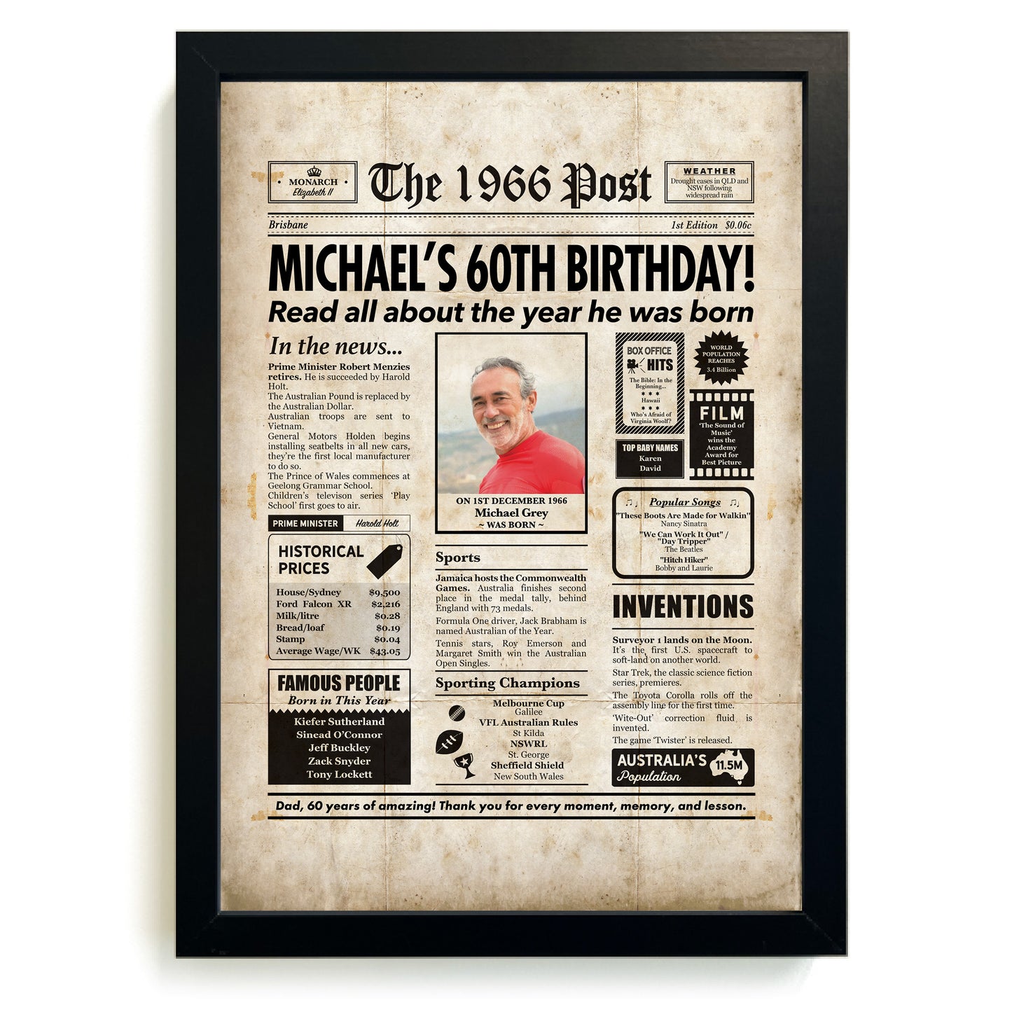 60th Birthday Colour Newspaper Framed Print