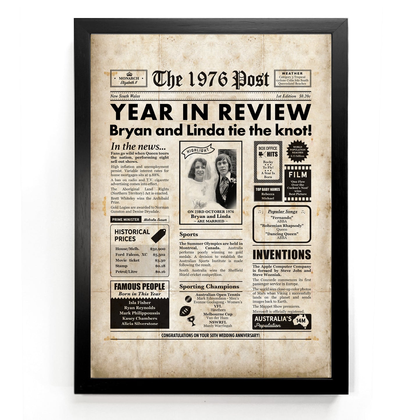 50th Anniversary Newspaper Framed Print