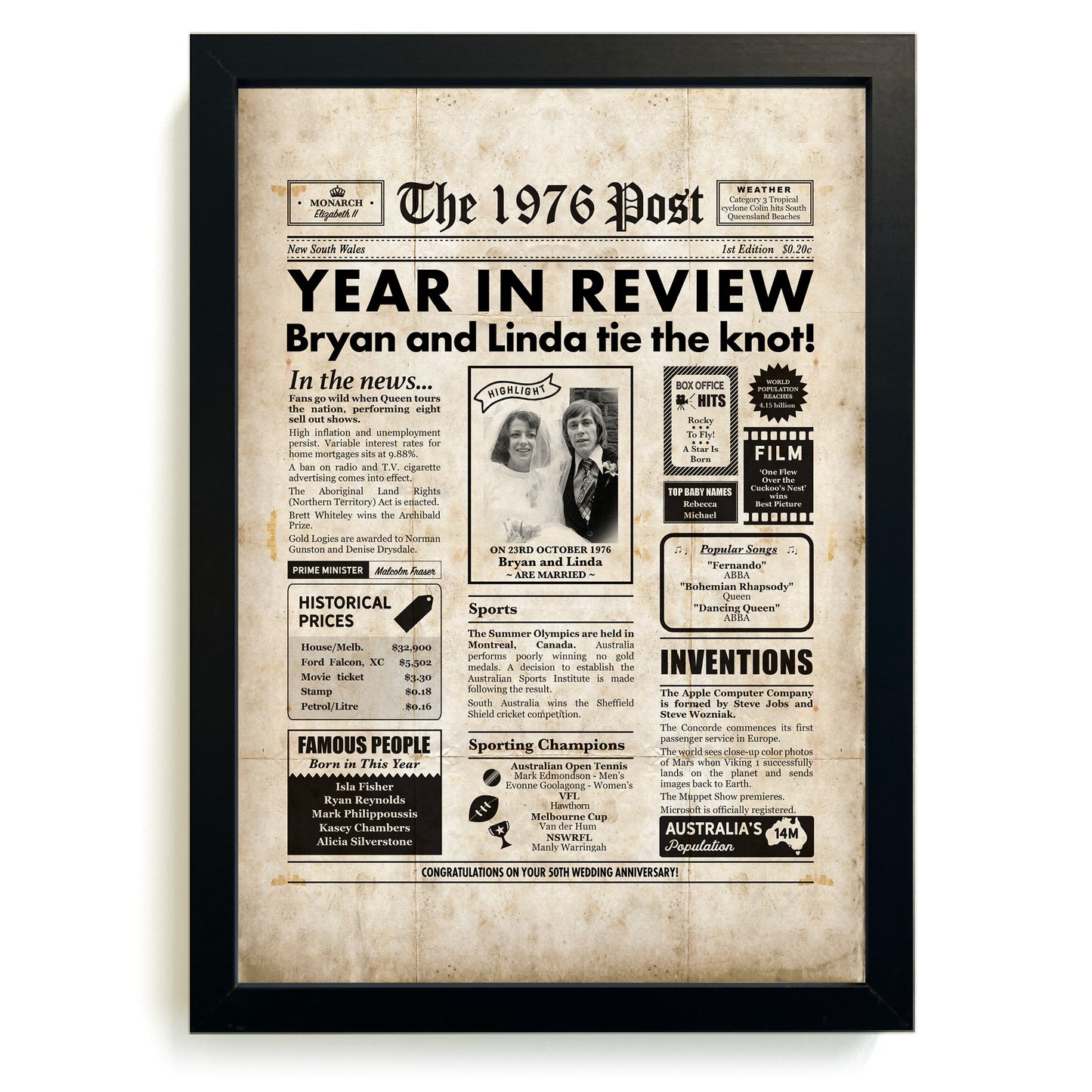 50th Anniversary Newspaper Framed Print