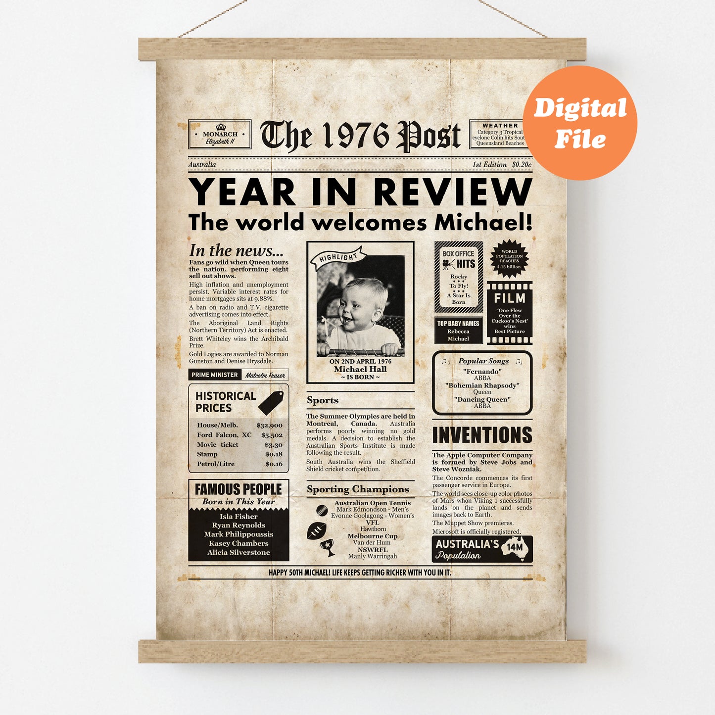 Birthday Year You Were Born Personalised Newspaper Poster