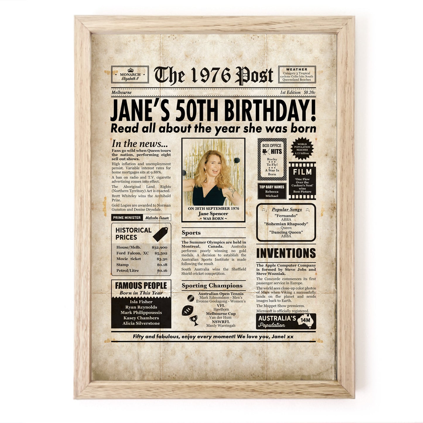 50th Birthday Colour Newspaper Framed Print