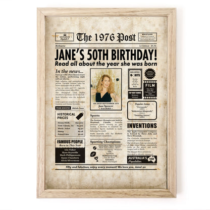 50th Birthday Colour Newspaper Framed Print