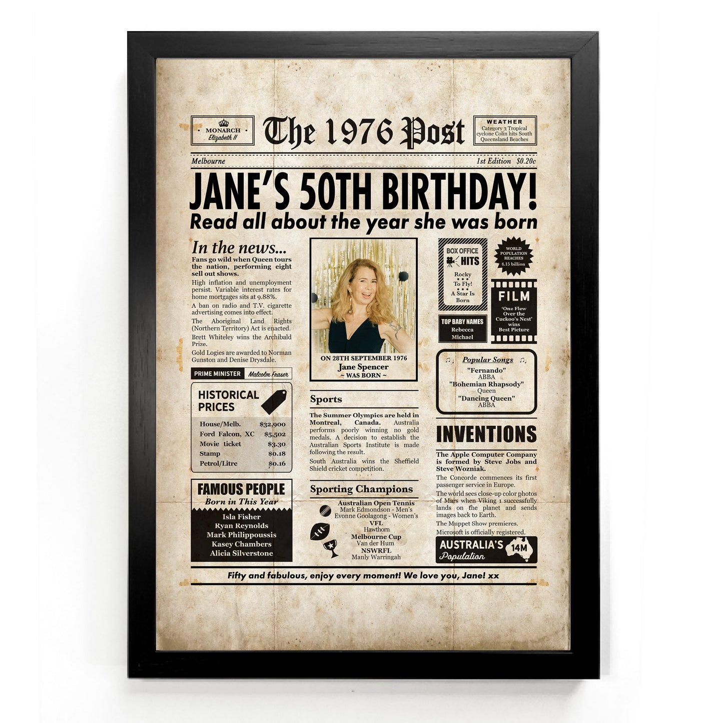 50th Birthday Colour Newspaper Framed Print