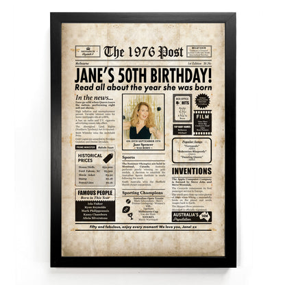 50th Birthday Colour Newspaper Framed Print