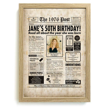 50th Birthday Colour Newspaper Framed Print