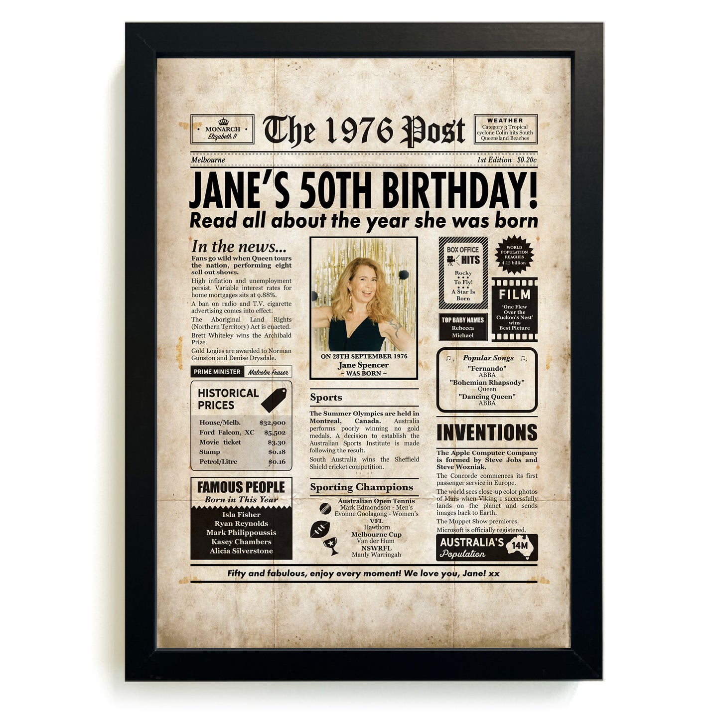 50th Birthday Colour Newspaper Framed Print