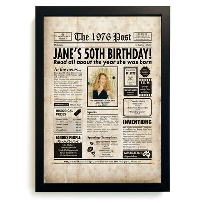 50th Birthday Colour Newspaper Framed Print