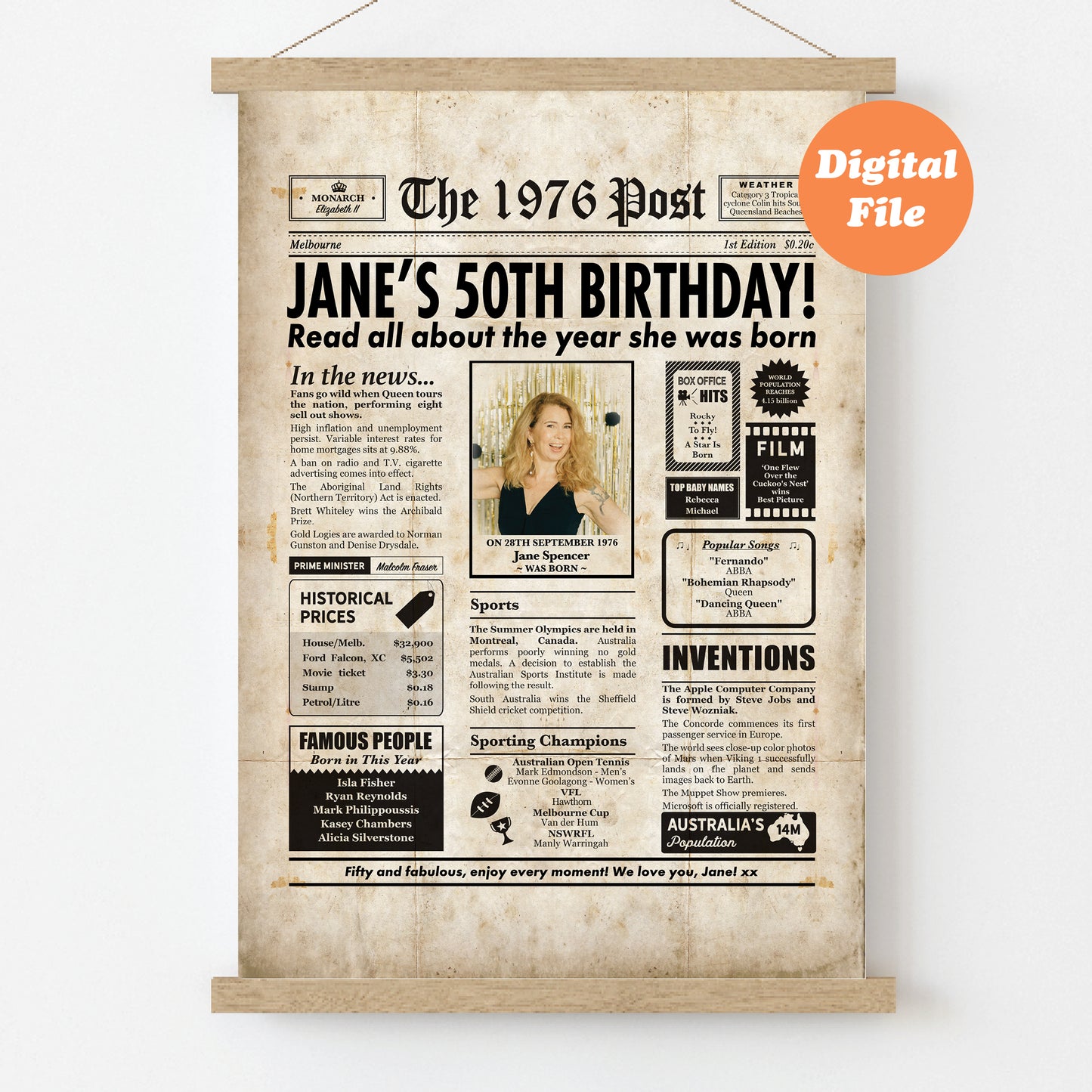 Year You Were Born Persoanlised Colour Birthday Newspaper Poster