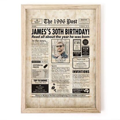 30th Birthday Colour Newspaper Framed Print