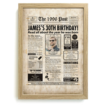 30th Birthday Colour Newspaper Framed Print
