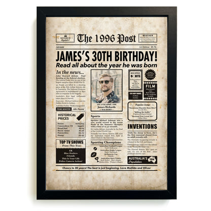 30th Birthday Colour Newspaper Framed Print